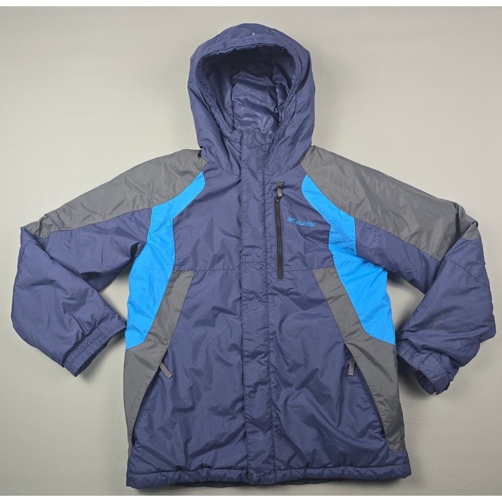 Columbia Youth 14/16 Navy Blue Grey Colorblock Insulated Hooded Winter Jacket